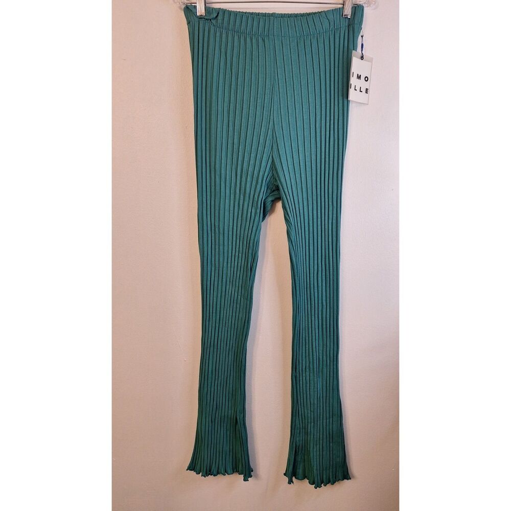 Nwt SIMON MILLER Saturn Casual Pants Women Large Green Pullon Ribbed Bootcut Leg